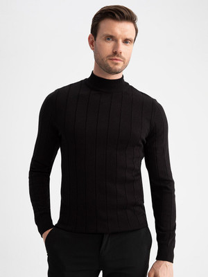 defacto Solid Turtle Neck Casual Men Black Sweater