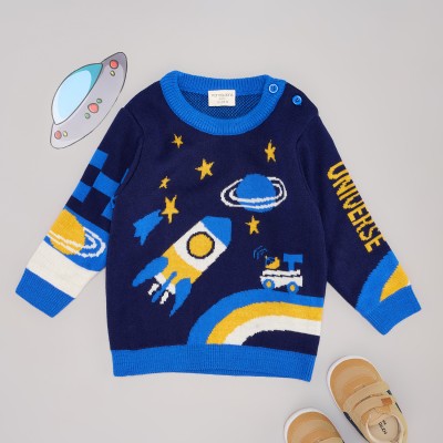 Pantaloons Baby Solid Round Neck Casual Baby Boys Dark Blue, Yellow Sweater