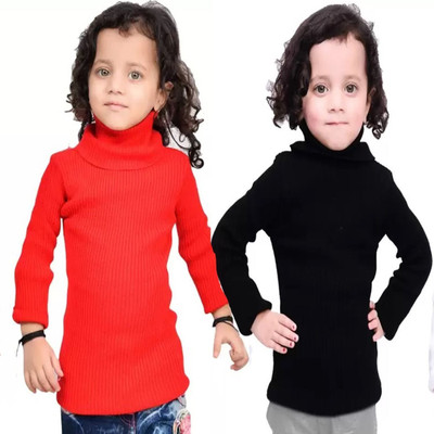 Desnuda Self Design High Neck Casual Baby Boys & Baby Girls Black, Red Sweater