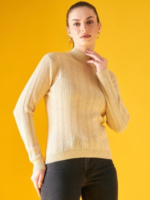 98 Degree North Self Design Round Neck Casual Women Beige Sweater