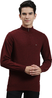 MONTE CARLO Solid High Neck Casual Men Maroon Sweater