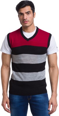 PARX Striped V Neck Casual Men Red Sweater