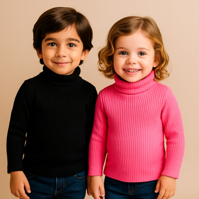 MOM & SON Solid High Neck Casual Baby Boys & Baby Girls Multicolor Sweater