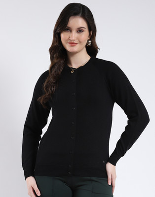 MONTE CARLO Solid Round Neck Casual Women Black Sweater
