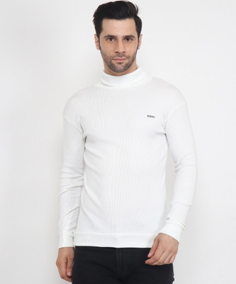 Xohy Woven High Neck Casual Men White Sweater