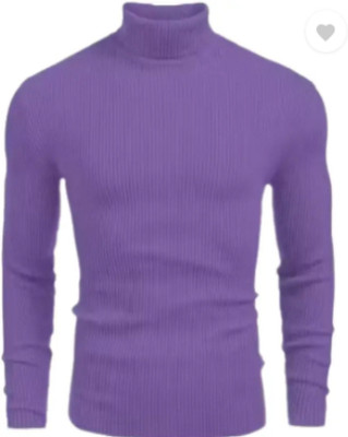 YCLUB Self Design High Neck Casual Men Purple Sweater