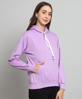 MORKEL Solid Hooded Neck Casual Women Purple Sweater