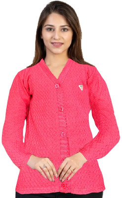 Sanzzy Solid V Neck Casual Women Pink Sweater