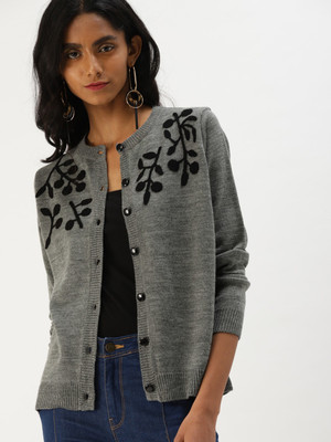 Dressberry Self Design Round Neck Casual Women Black Sweater