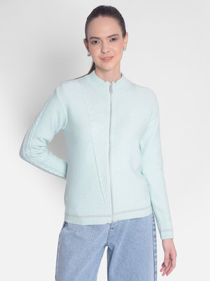 CRIMSOUNE CLUB Printed Round Neck Casual Women Blue Sweater