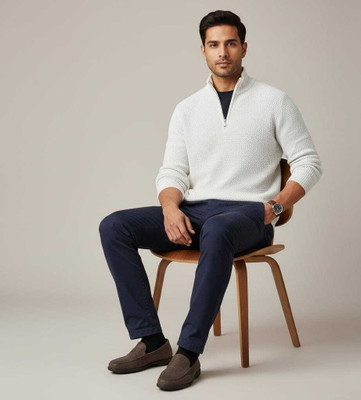 WoolCraft Solid High Neck Casual Men White Sweater