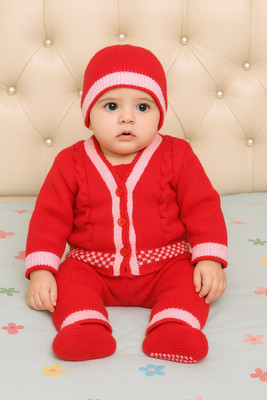 Paryag Baby Boys & Baby Girls Casual Sweater Pyjama(Dark Pink)