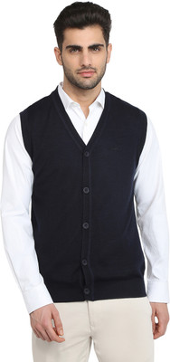 COLORPLUS Solid V Neck Casual Men Blue Sweater