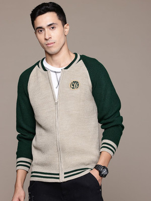 Roadster Printed Round Neck Casual Men Grey Sweater