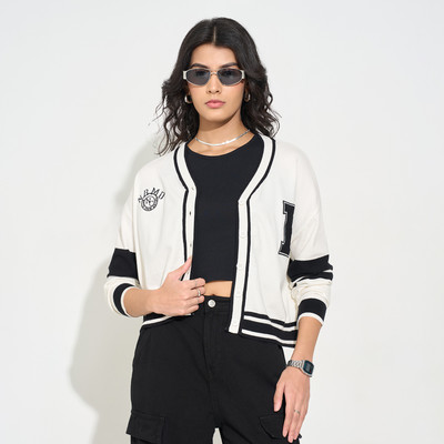 PEOPLE Solid V Neck Casual Women White Sweater