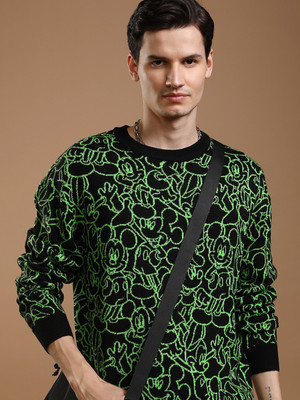 HIGHLANDER Self Design Round Neck Casual Men Black, Green Sweater