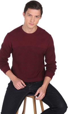 ARROW Self Design Round Neck Casual Men Red Sweater