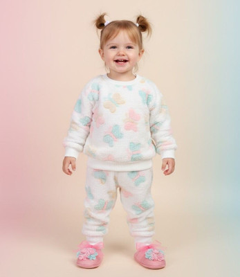 KidzoCollection Floral Print Round Neck Casual Baby Girls White Sweater