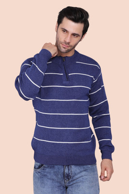 KIPEKEE Striped High Neck Casual Men Blue Sweater