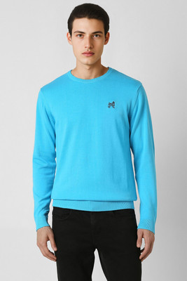 VAN HEUSEN Solid Crew Neck Casual Men Blue Sweater