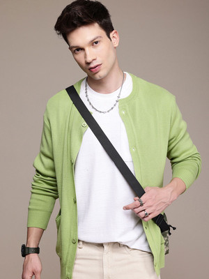 WROGN Solid Round Neck Casual Men Green Sweater