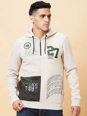 BEING HUMAN Printed Hooded Neck Casual Men White Sweater