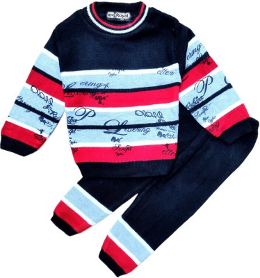 JAI Striped Round Neck Casual Baby Boys & Baby Girls Black Sweater