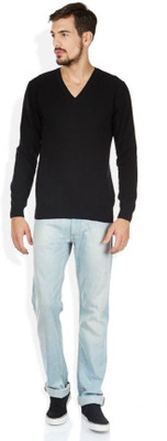 Super Weston Trend Solid V Neck Casual Men Black Sweater