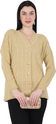 HITTIKA Striped Round Neck Casual Women Beige Sweater