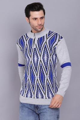 AXOLOTL Woven Round Neck Casual Men Grey Sweater