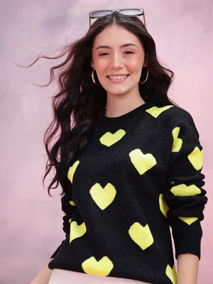 Dressberry Woven Round Neck Casual Women Black Sweater