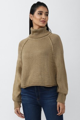 FOREVER 21 Self Design Turtle Neck Casual Women Brown Sweater