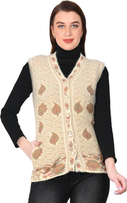 HITTIKA Floral Print V Neck Casual Women Beige Sweater