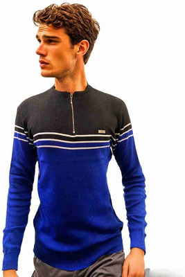 FORWARDS Colorblock Round Neck Casual Men Blue Sweater