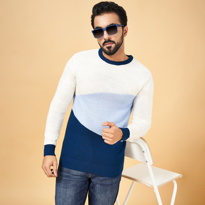 YU by Pantaloons Colorblock Round Neck Casual Men Multicolor Sweater