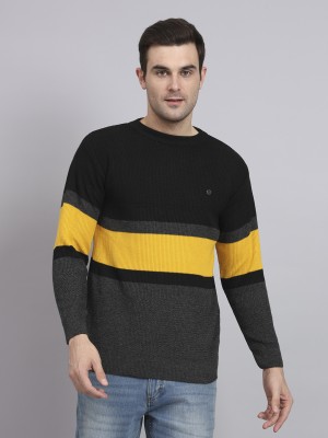 eWools Woven, Colorblock Round Neck Party Men Multicolor Sweater