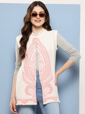 Aarika Self Design Round Neck Casual Women White Sweater