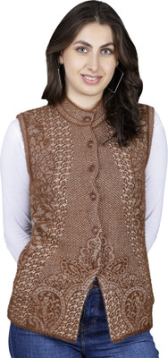 HITTIKA Self Design V Neck Casual Women Brown Sweater