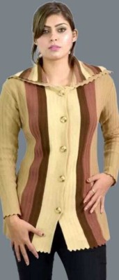 Ozarro Striped Collared Neck Casual Women Multicolor Sweater