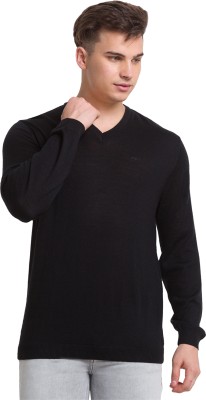 COLORPLUS Solid V Neck Casual Men Black Sweater