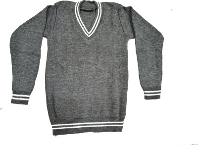 KETKAR Self Design V Neck Casual Boys & Girls Grey Sweater