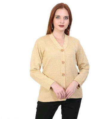 Aaradhana Solid V Neck Casual Women Brown Sweater
