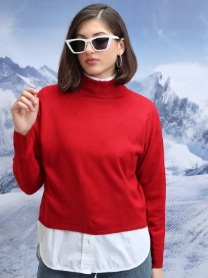 Vimlesh Solid High Neck Casual Women Red Sweater