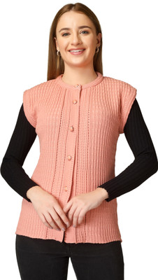 LUFEEP Self Design Round Neck Casual Women Orange Sweater