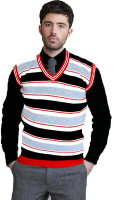 Shunit creation Striped V Neck Casual Men Red Sweater