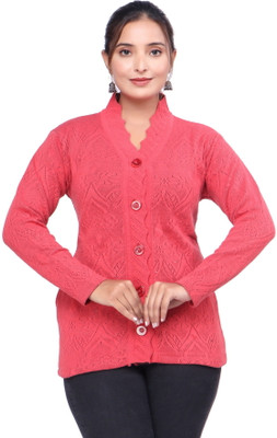 WOOL 4U Solid Collared Neck Casual Women Red Sweater