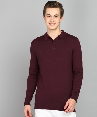 Brave Soul Solid Collared Neck Casual Men Maroon Sweater