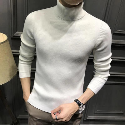ZeenatFashion Striped High Neck Casual Men White Sweater