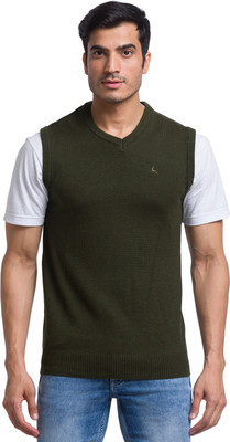 PARX Solid V Neck Casual Men Green Sweater