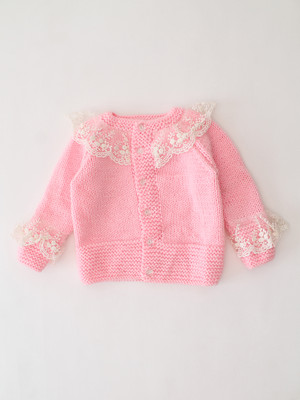 Woonie Embroidered Round Neck Casual Baby Boys & Baby Girls Pink Sweater